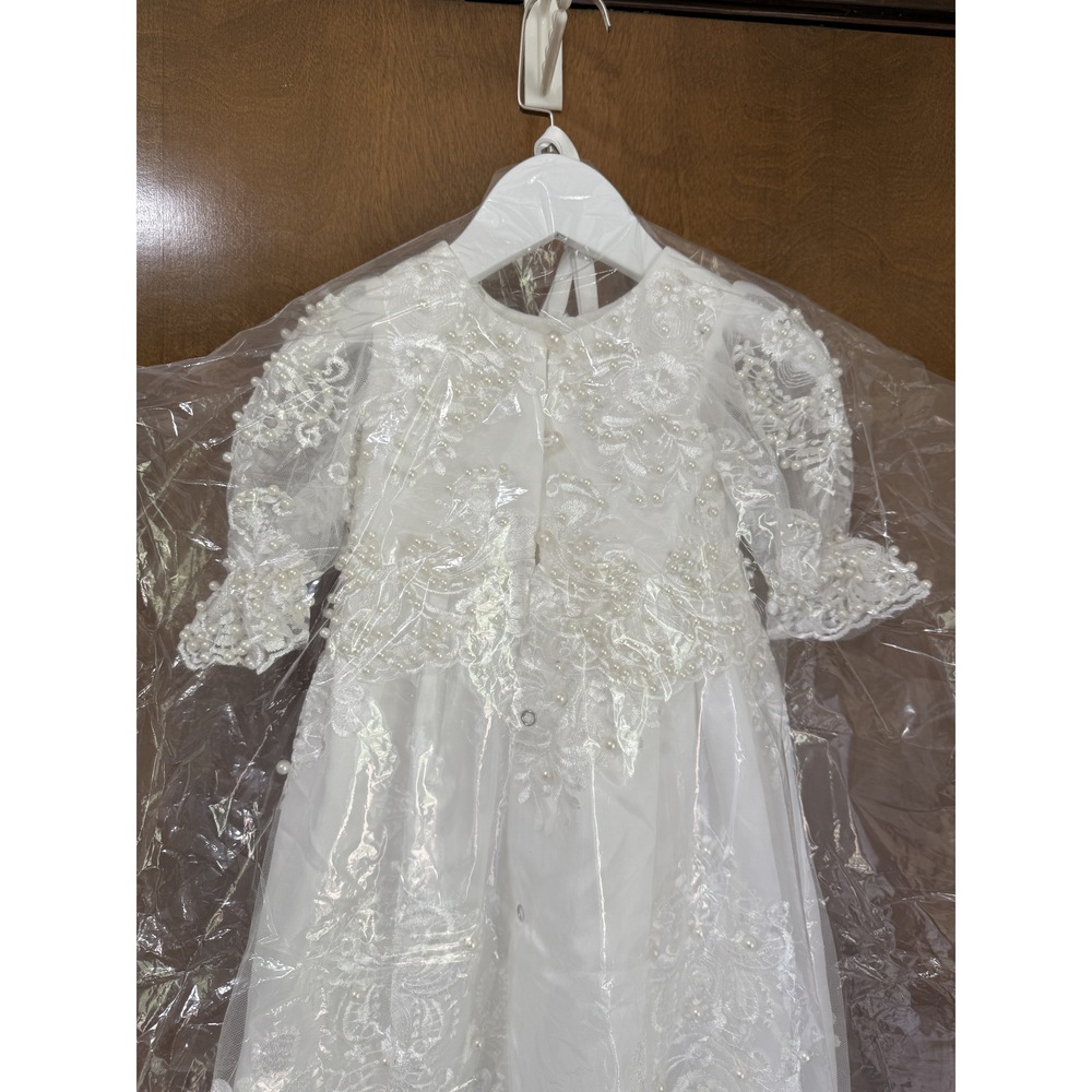 Baby Baptism Gown Full Pearl White 6M - Picture 6 of 14